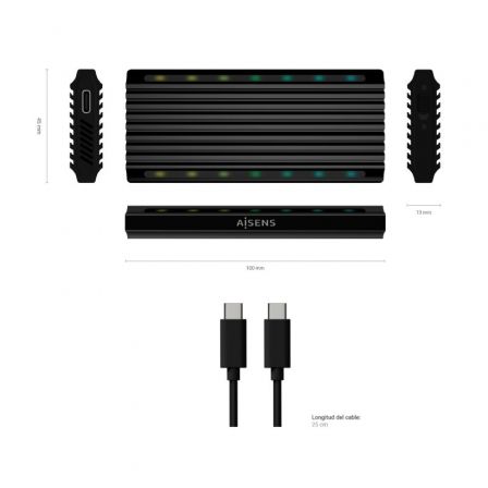 Aisens Caja Externa M.2 RGB Gaming ASM2-RGB012B SATA/NVMe USB 3.2 Gen 2, Negra